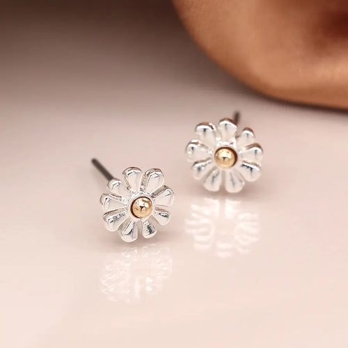 POM Silver Plated & Golden Daisy Stud Earrings