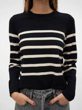 Load image into Gallery viewer, Vero Moda Black &amp; Cream Striped Long Sleeve Jumper