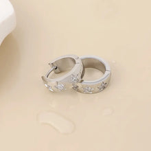 Load image into Gallery viewer, POM Astra Stainless Steal Platinum Plated Crystal Star Huggie Earrings