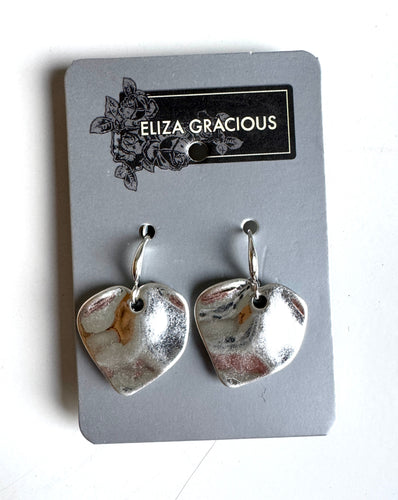 Eliza Gracious Misshaped Heart Earrings- Burnished Silver
