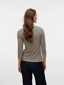 AWARE 3/4 Sleeve Boat Neck Top Birch/Black