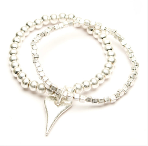 Eliza Gracious Silver Twin Strand Heart Bracelet