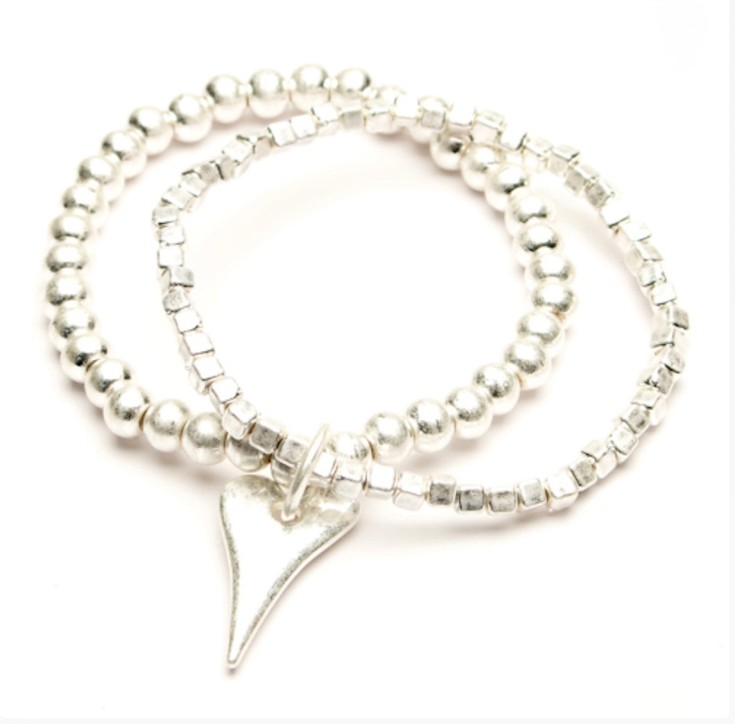 Eliza Gracious Silver Twin Strand Heart Bracelet