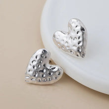 Load image into Gallery viewer, POM Silver Plated Worn Hammered Heart Earrings