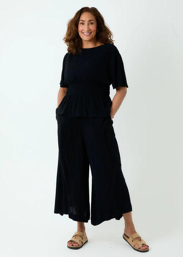 Dreams Viscose Crepe Elastic Waist Culottes - Black