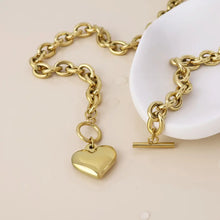 Load image into Gallery viewer, POM Stevie Gold Plated Chunky Chain Heart/T Bar Necklace