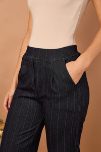 Herringbone Stripe Wide Leg Magic Trousers - Black