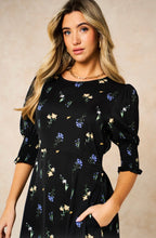 Load image into Gallery viewer, Sarta Floral Posy Midi Tea Dress - Black