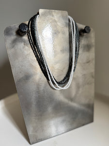 Black/Silver/White Rice Bead Multi Layered Necklace