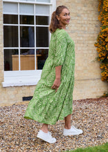 Load image into Gallery viewer, DREAMS Dotty Tropical Palm Tiered Dress - Green