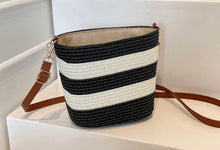 Load image into Gallery viewer, Small Black &amp; White Straw Cross Body Bag
