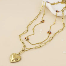 Load image into Gallery viewer, POM Roma Stainless Steel Gold Plated Layered Heart &amp; Bead Flower Necklace