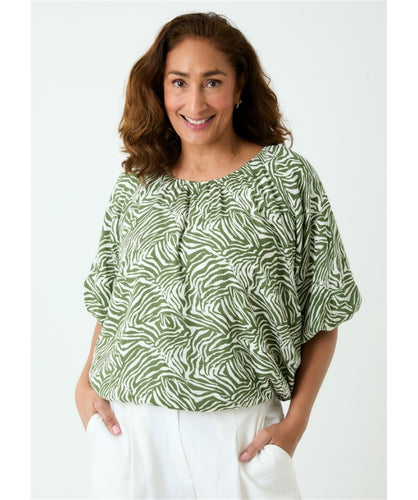 Dreams Zebra Print Puff Sleeve Top - Khaki