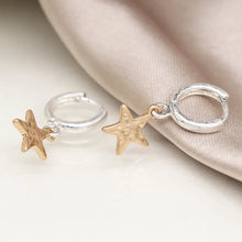 Load image into Gallery viewer, POM Silver Plated Hoop with Gold Hammered Star