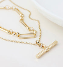 Load image into Gallery viewer, POM Golden Layered Chain and T-Bar Necklace