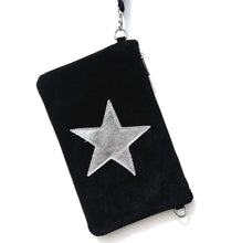 Load image into Gallery viewer, Black Suede Star Clutch Bag