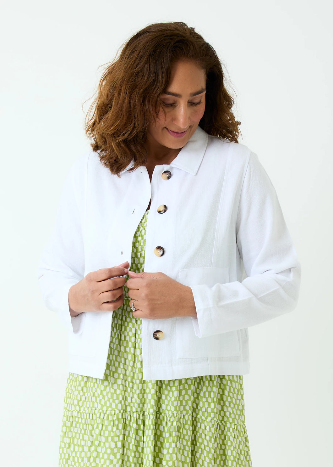 Dreams Linen Blend Patch Pocket Crop Jacket - White