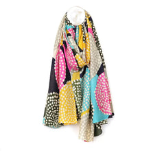Load image into Gallery viewer, POM Bamboo Scarf with Black &amp; Pink Spotty Circle Print