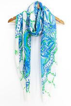 Load image into Gallery viewer, Green &amp; Blue Under the Sea Print Scarf