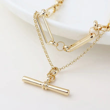 Load image into Gallery viewer, POM Golden Layered Chain and T-Bar Necklace