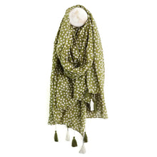 Load image into Gallery viewer, POM Olive Dotty Print Cotton Scarf