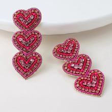 Load image into Gallery viewer, POM Embellished Triple Heart Earrings