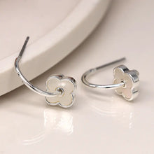 Load image into Gallery viewer, POM Silver Plated C-Hoop Quatrefoil Earrings