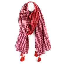 Load image into Gallery viewer, POM Red Mix Cotton Striped Scarf
