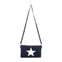 Load image into Gallery viewer, Navy Suede Star Clutch Bag