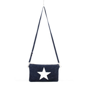 Navy Suede Star Clutch Bag