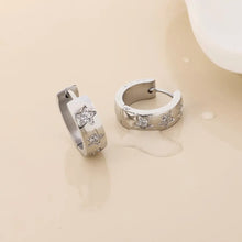 Load image into Gallery viewer, POM Astra Stainless Steal Platinum Plated Crystal Star Huggie Earrings