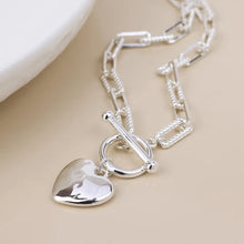 Load image into Gallery viewer, POM Silver Plated Heart &amp; T-Bar Necklace with Twisted Links