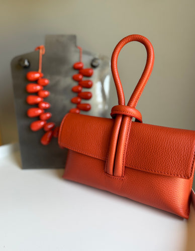 Leather Loop Handle Bag - Orange