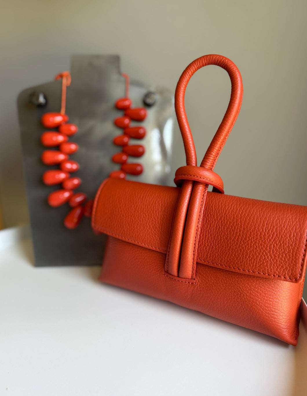 Leather Loop Handle Bag - Orange