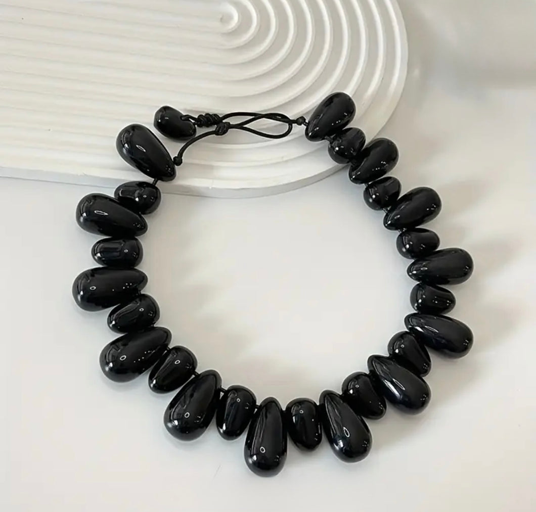 Black Teardrop Statement Necklace