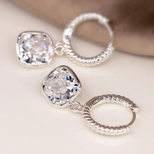 Load image into Gallery viewer, POM Silver Plated Twist Hoop and Crystal Drop Earrings