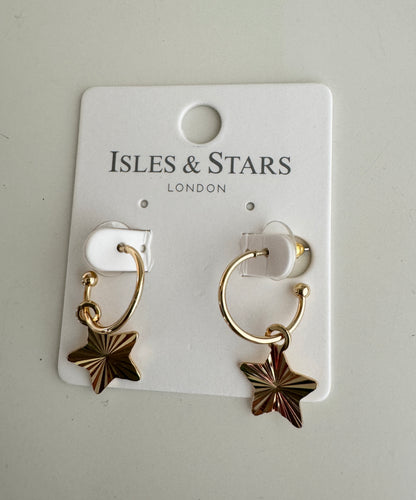 Shiny Texture Hanging Star Earrings - Gold