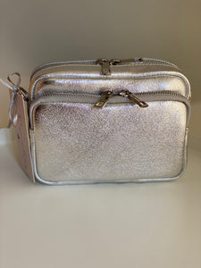Silver Double Zip Leather Bag