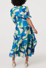 Load image into Gallery viewer, Abstract Puff Sleeve Tiered Maxi Dress - Green/Blues