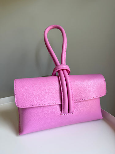 Leather Loop Handle Bag - Bubble Gum Pink