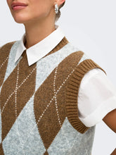Load image into Gallery viewer, ONLY Argyle Knit Tank -Camel/Grey