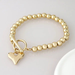 POM Golden Bead & Heart Charm T-Bar Bracelet