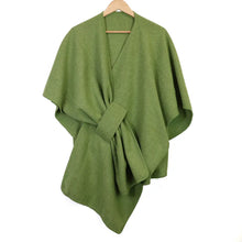Load image into Gallery viewer, POM Amelia Green Self Tie Cotton/Wool Blend Poncho