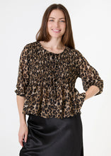 Load image into Gallery viewer, Dreams Leopard Print Chiffon Tie Front Shirring Blouse
