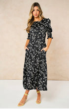 Load image into Gallery viewer, Sarta Love Hearts Midi Tea Dress - Black