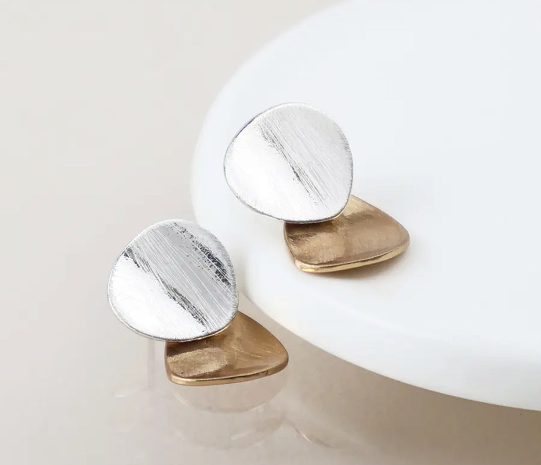POM Mixed Finish Brushed Shapes Stud Earrings