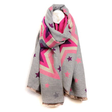 Load image into Gallery viewer, Pink &amp; Grey Bold Jacquard Star Print Scarf