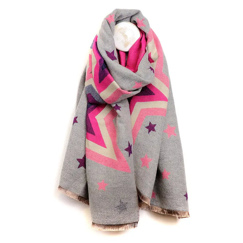 Pink & Grey Bold Jacquard Star Print Scarf