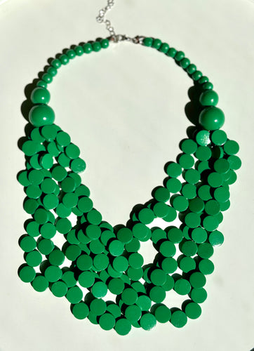 Green Wooden Bead Multi Strand Necklace