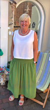 Load image into Gallery viewer, DREAMS Linen/Viscose Shirred Waist A-Line Skirt - Green
